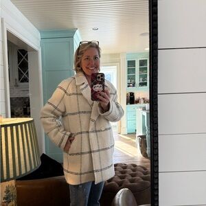 Banana Republic Cream and Black Plaid Pea Coat